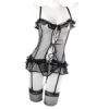 4 Pcs Sheer Lace Camisole with Garter Belts & Ties & Mesh Thigh High Stockings & Thong