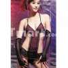 Sexy Ruffle Teddy Dot Sheer Lingerie Dark Red Women Underwear Bra and Panties